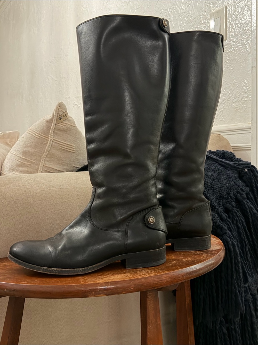 FRYE Melissa Button Black Tall Leather Riding Boots